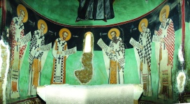 Изображения Отцов Церкви в апсиде. XVI век. Церковь Архангела Михаила в Галате.